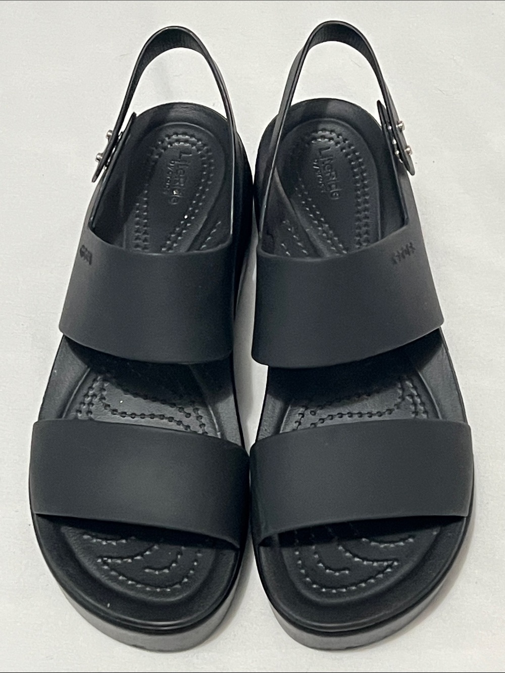 Crocs Brooklyn Black Low Wedge Platform Sandals - Picture 3 of 7